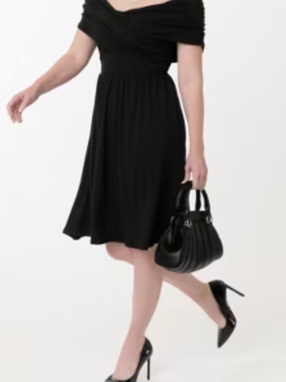Unique Vintage Black Shirred Swing Dress